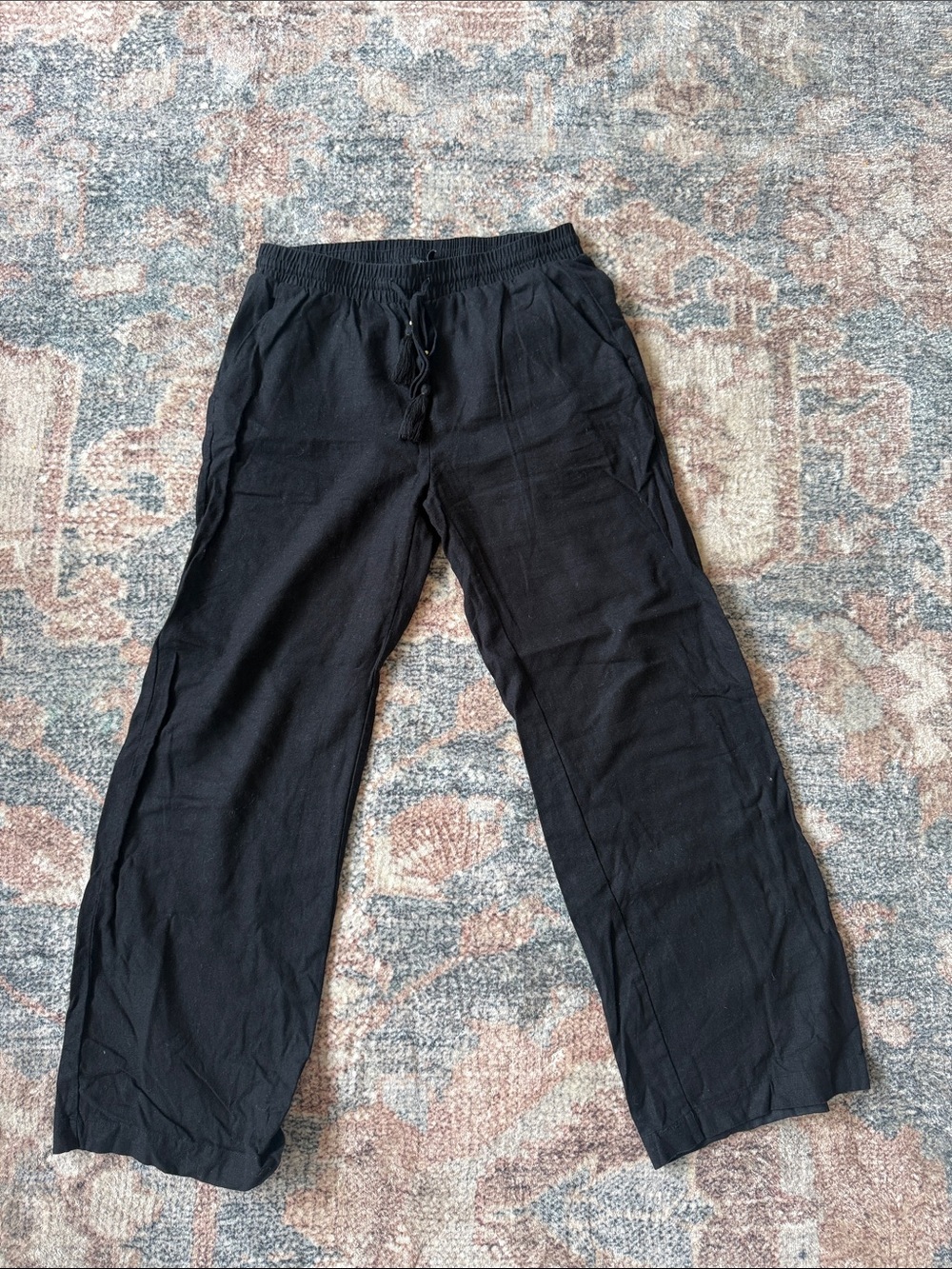 Ellen Tracy Black Drawstring Linen Pants